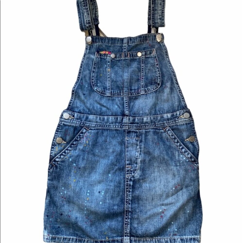 Ralph Lauren Girls Paint Splash Overall Denim Dress Excellent Size 5